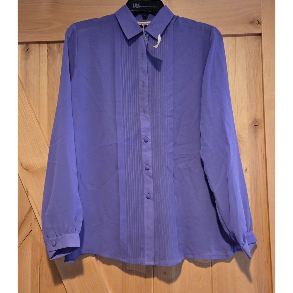 New! Vintage Gianni Piletti Size M Purple Sheer Blouse Pintuck Pleat *READ*